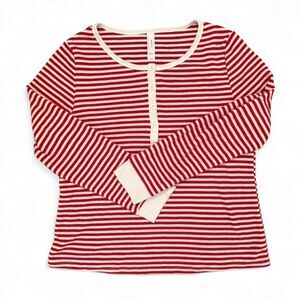Auden red & white striped long sleeve pajama  top Size L